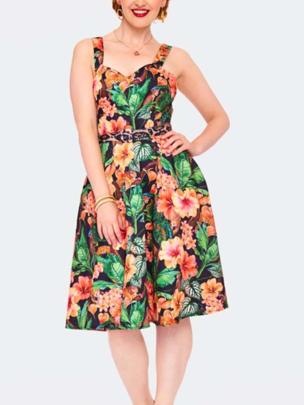 NWOT Voodoo Vixen 1950s Black Jaguar Jungle Print Fit & Flare Dress - XLarge